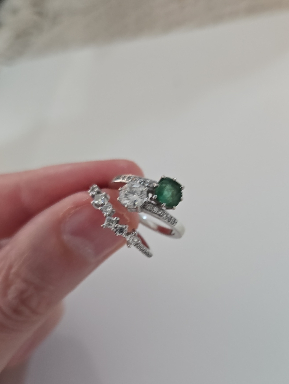 Solid 10k White Gold Natural Emerald Moissanite Rings